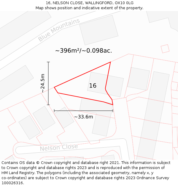 16, NELSON CLOSE, WALLINGFORD, OX10 0LG: Plot and title map