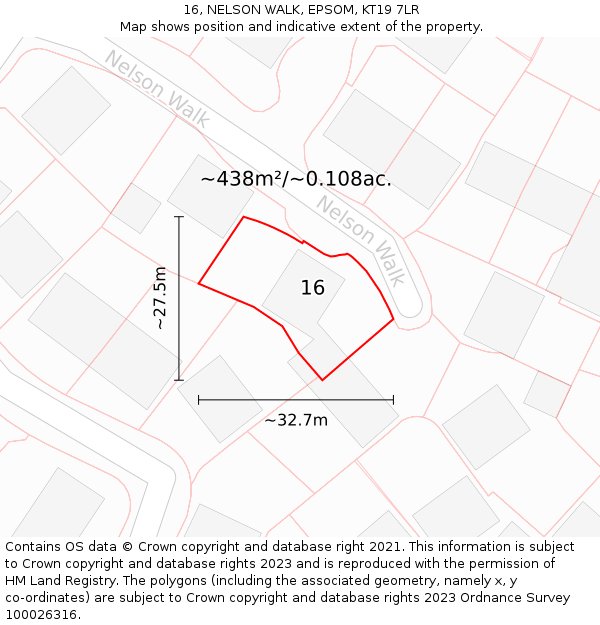 16, NELSON WALK, EPSOM, KT19 7LR: Plot and title map