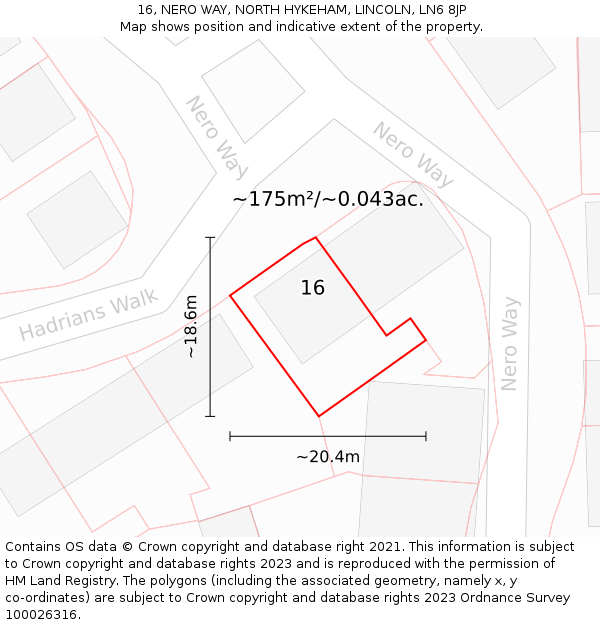 16, NERO WAY, NORTH HYKEHAM, LINCOLN, LN6 8JP: Plot and title map