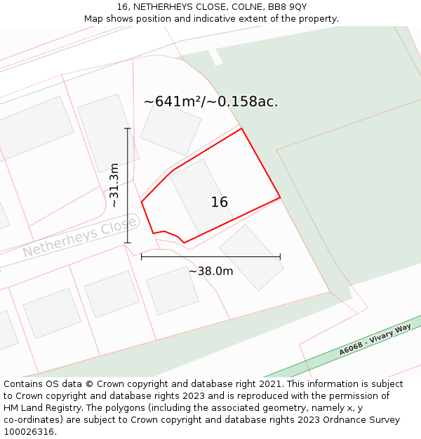 16, NETHERHEYS CLOSE, COLNE, BB8 9QY: Plot and title map