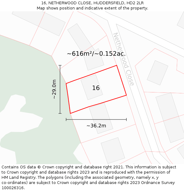 16, NETHERWOOD CLOSE, HUDDERSFIELD, HD2 2LR: Plot and title map