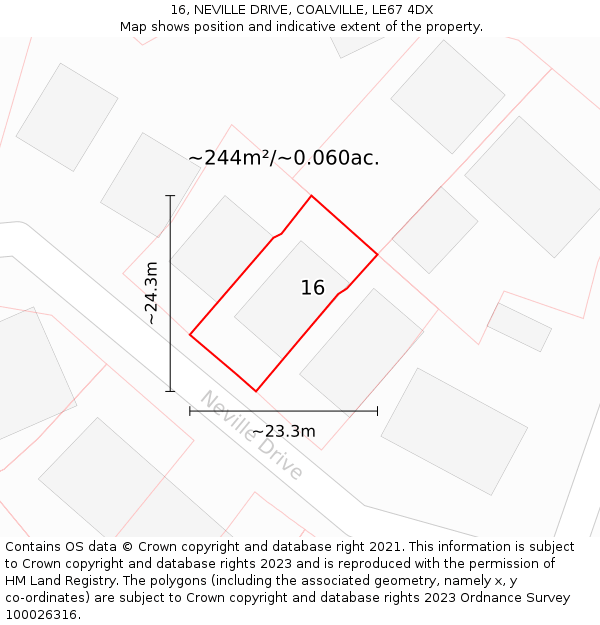 16, NEVILLE DRIVE, COALVILLE, LE67 4DX: Plot and title map