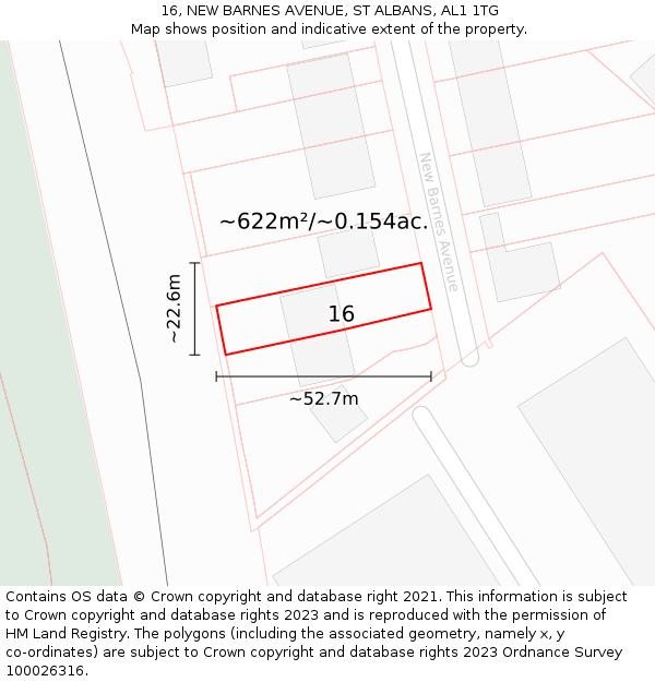 16, NEW BARNES AVENUE, ST ALBANS, AL1 1TG: Plot and title map