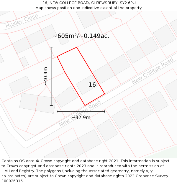 16, NEW COLLEGE ROAD, SHREWSBURY, SY2 6PU: Plot and title map