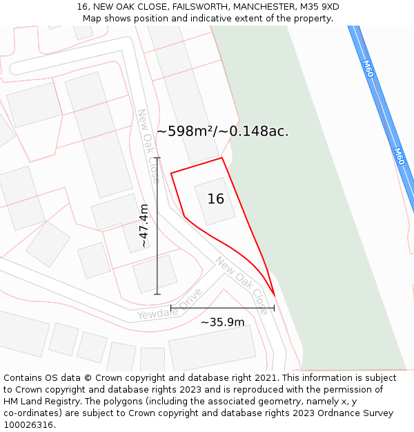 16, NEW OAK CLOSE, FAILSWORTH, MANCHESTER, M35 9XD: Plot and title map