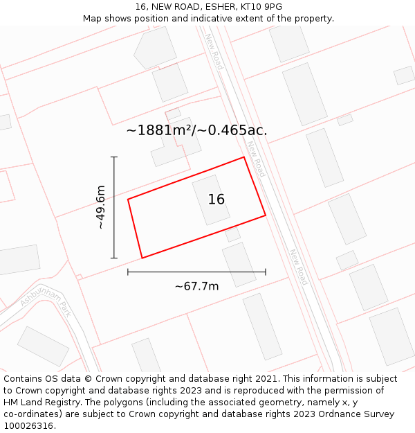 16, NEW ROAD, ESHER, KT10 9PG: Plot and title map