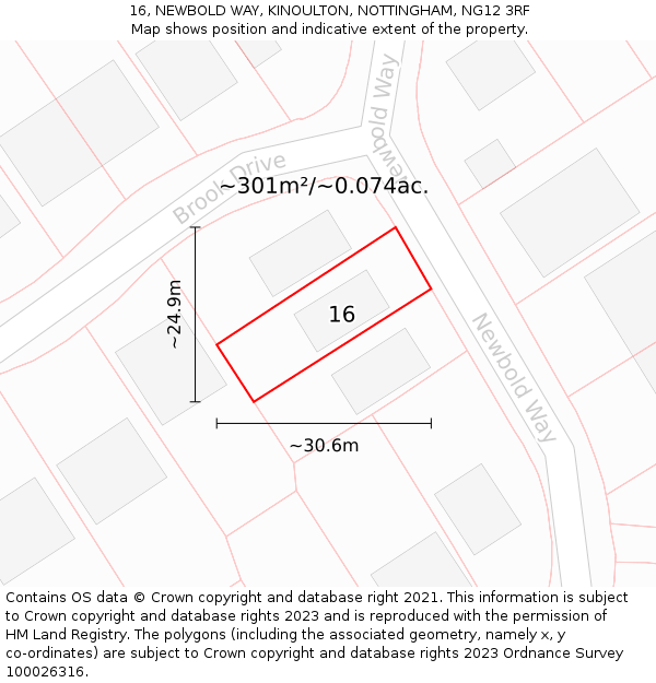 16, NEWBOLD WAY, KINOULTON, NOTTINGHAM, NG12 3RF: Plot and title map