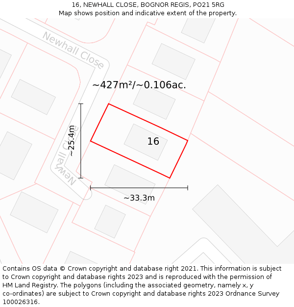 16, NEWHALL CLOSE, BOGNOR REGIS, PO21 5RG: Plot and title map