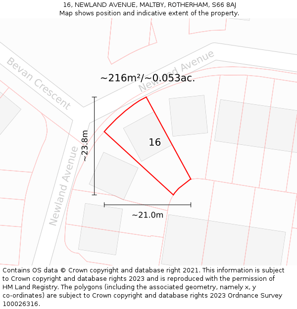 16, NEWLAND AVENUE, MALTBY, ROTHERHAM, S66 8AJ: Plot and title map