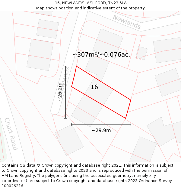 16, NEWLANDS, ASHFORD, TN23 5LA: Plot and title map