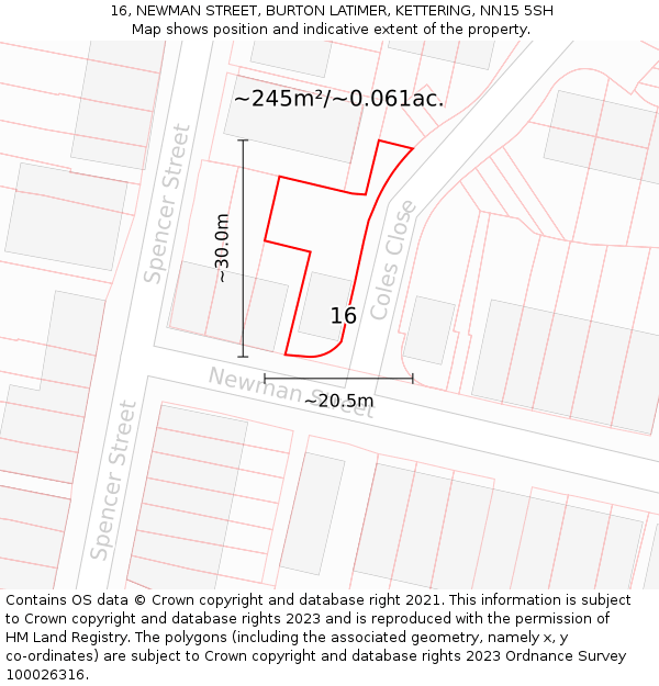 16, NEWMAN STREET, BURTON LATIMER, KETTERING, NN15 5SH: Plot and title map