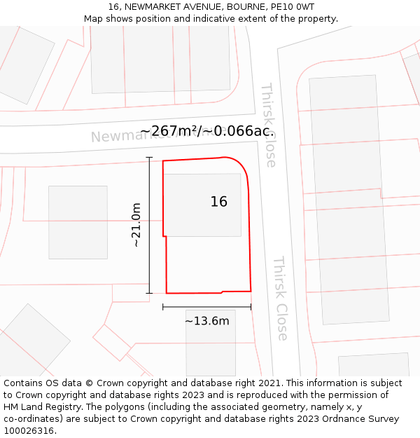 16, NEWMARKET AVENUE, BOURNE, PE10 0WT: Plot and title map