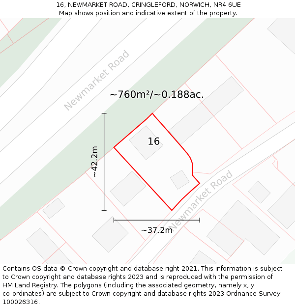 16, NEWMARKET ROAD, CRINGLEFORD, NORWICH, NR4 6UE: Plot and title map