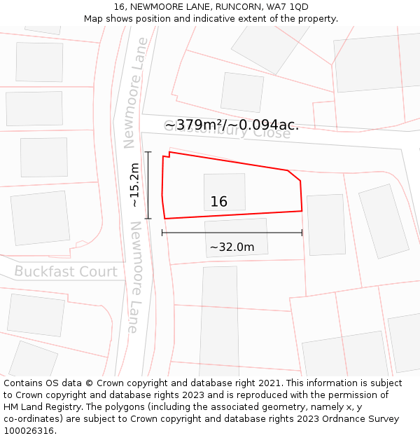 16, NEWMOORE LANE, RUNCORN, WA7 1QD: Plot and title map