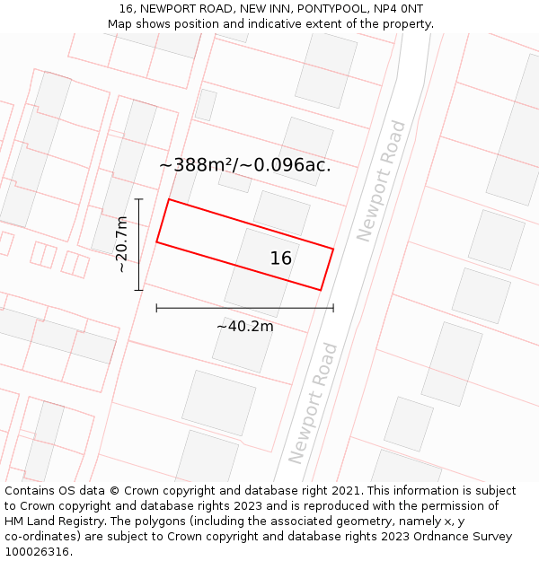 16, NEWPORT ROAD, NEW INN, PONTYPOOL, NP4 0NT: Plot and title map