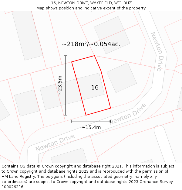 16, NEWTON DRIVE, WAKEFIELD, WF1 3HZ: Plot and title map