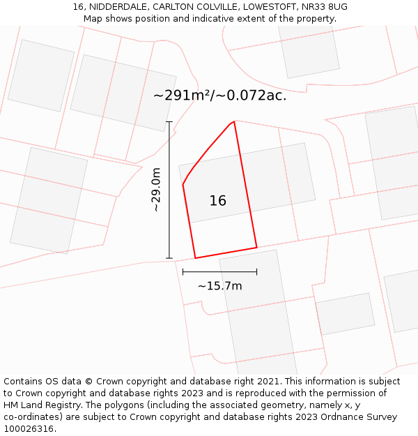 16, NIDDERDALE, CARLTON COLVILLE, LOWESTOFT, NR33 8UG: Plot and title map