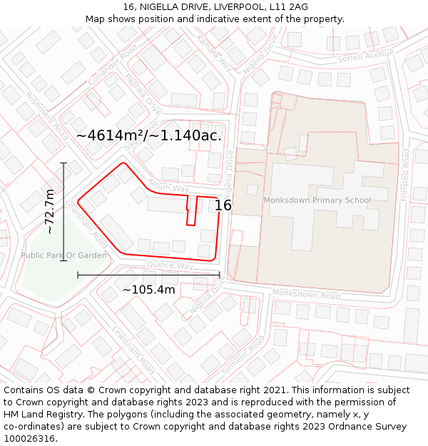 16, NIGELLA DRIVE, LIVERPOOL, L11 2AG: Plot and title map