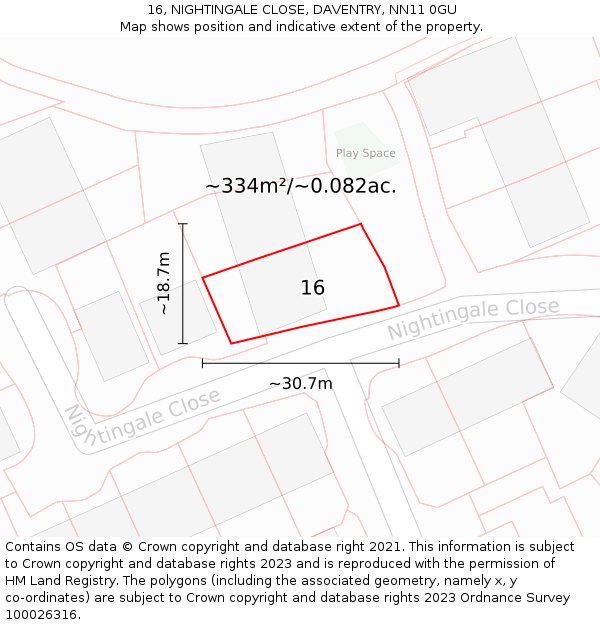 16, NIGHTINGALE CLOSE, DAVENTRY, NN11 0GU: Plot and title map