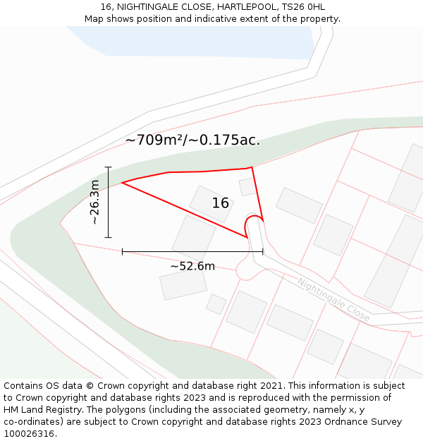 16, NIGHTINGALE CLOSE, HARTLEPOOL, TS26 0HL: Plot and title map