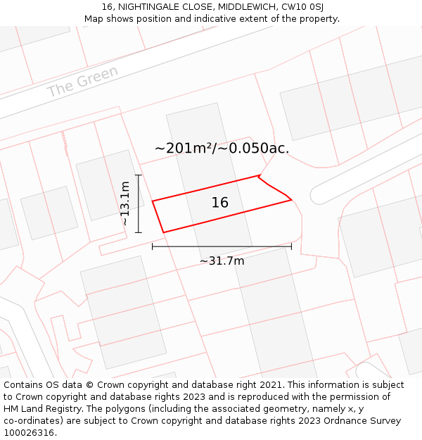 16, NIGHTINGALE CLOSE, MIDDLEWICH, CW10 0SJ: Plot and title map