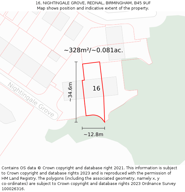 16, NIGHTINGALE GROVE, REDNAL, BIRMINGHAM, B45 9UF: Plot and title map