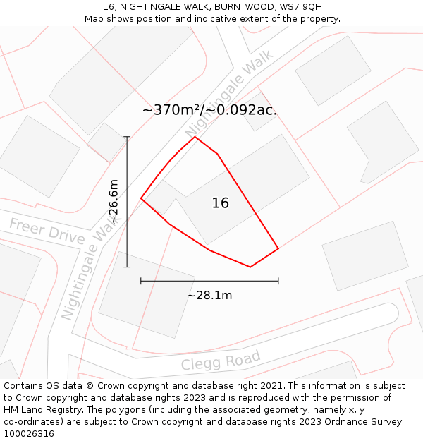 16, NIGHTINGALE WALK, BURNTWOOD, WS7 9QH: Plot and title map