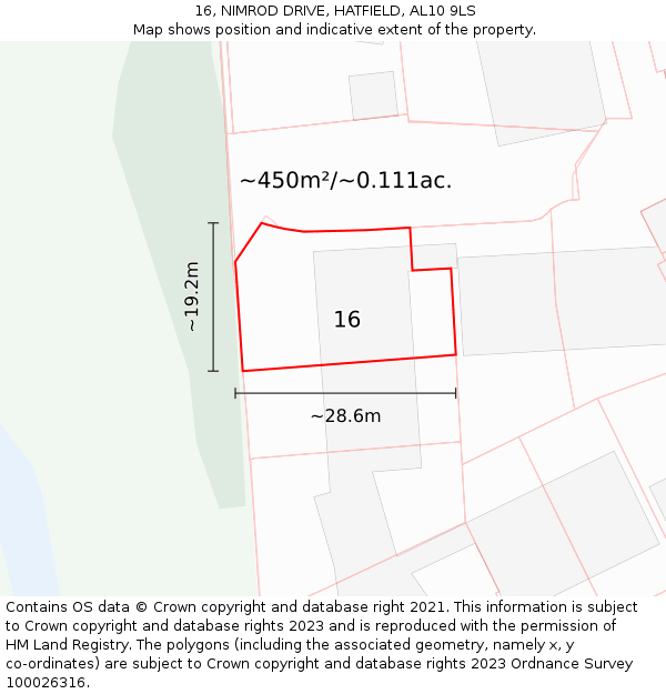 16, NIMROD DRIVE, HATFIELD, AL10 9LS: Plot and title map