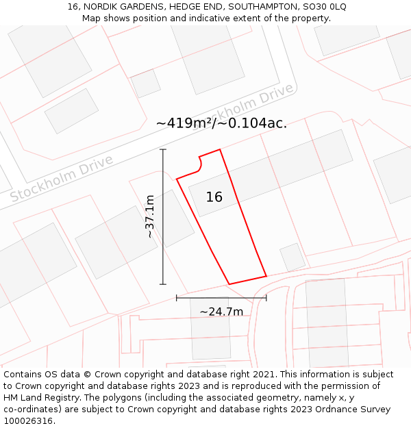 16, NORDIK GARDENS, HEDGE END, SOUTHAMPTON, SO30 0LQ: Plot and title map