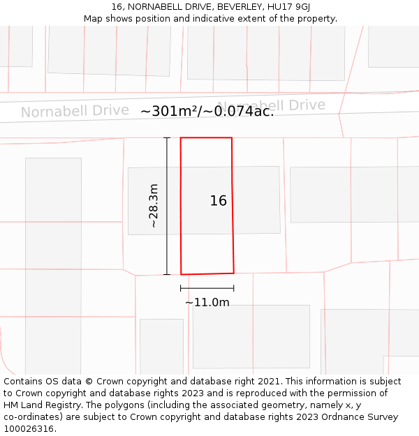 16, NORNABELL DRIVE, BEVERLEY, HU17 9GJ: Plot and title map