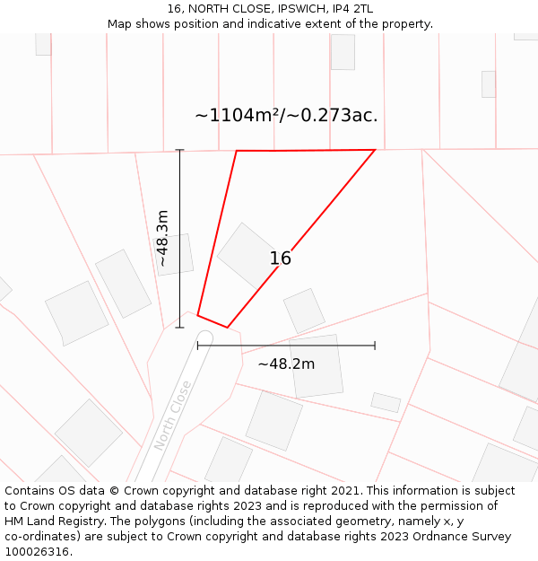 16, NORTH CLOSE, IPSWICH, IP4 2TL: Plot and title map