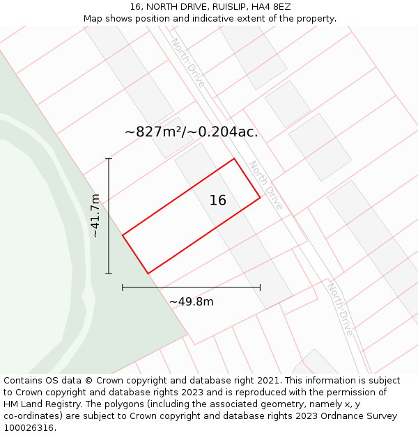 16, NORTH DRIVE, RUISLIP, HA4 8EZ: Plot and title map