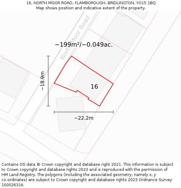 16, NORTH MOOR ROAD, FLAMBOROUGH, BRIDLINGTON, YO15 1BQ: Plot and title map