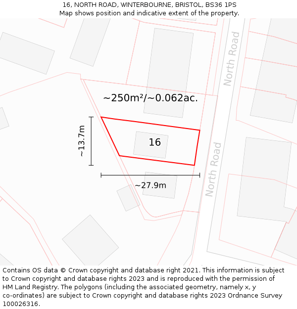 16, NORTH ROAD, WINTERBOURNE, BRISTOL, BS36 1PS: Plot and title map