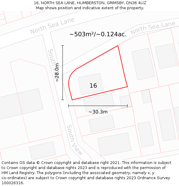 16, NORTH SEA LANE, HUMBERSTON, GRIMSBY, DN36 4UZ: Plot and title map