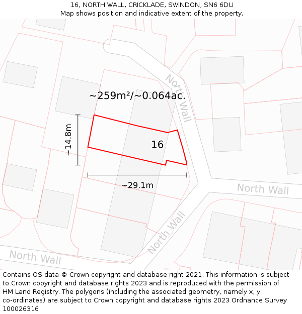 16, NORTH WALL, CRICKLADE, SWINDON, SN6 6DU: Plot and title map