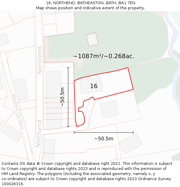 16, NORTHEND, BATHEASTON, BATH, BA1 7EN: Plot and title map