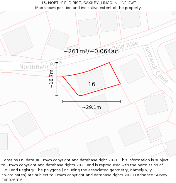 16, NORTHFIELD RISE, SAXILBY, LINCOLN, LN1 2WT: Plot and title map