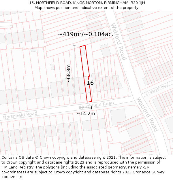16, NORTHFIELD ROAD, KINGS NORTON, BIRMINGHAM, B30 1JH: Plot and title map