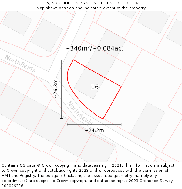 16, NORTHFIELDS, SYSTON, LEICESTER, LE7 1HW: Plot and title map