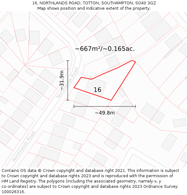 16, NORTHLANDS ROAD, TOTTON, SOUTHAMPTON, SO40 3GZ: Plot and title map