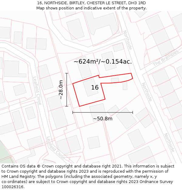 16, NORTHSIDE, BIRTLEY, CHESTER LE STREET, DH3 1RD: Plot and title map