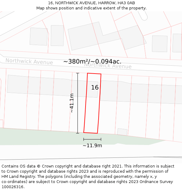 16, NORTHWICK AVENUE, HARROW, HA3 0AB: Plot and title map
