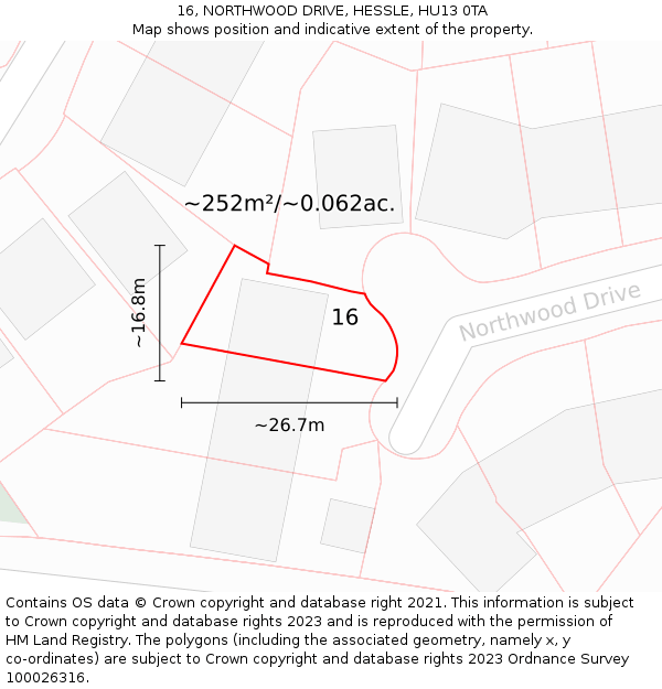 16, NORTHWOOD DRIVE, HESSLE, HU13 0TA: Plot and title map