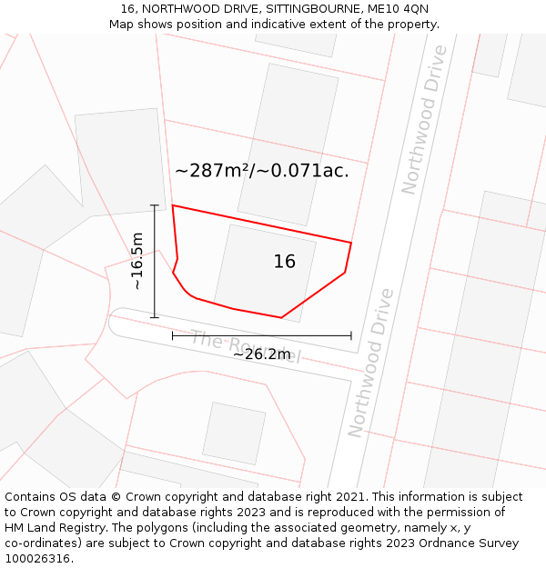 16, NORTHWOOD DRIVE, SITTINGBOURNE, ME10 4QN: Plot and title map