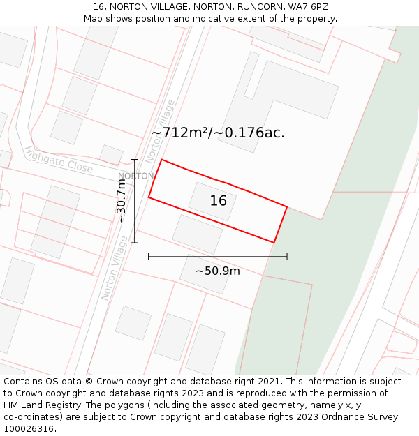 16, NORTON VILLAGE, NORTON, RUNCORN, WA7 6PZ: Plot and title map