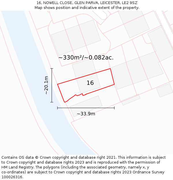 16, NOWELL CLOSE, GLEN PARVA, LEICESTER, LE2 9SZ: Plot and title map