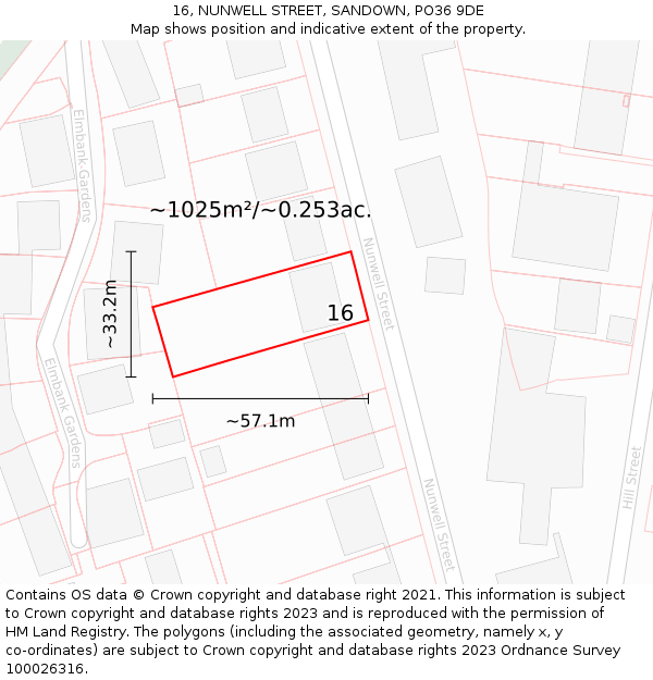 16, NUNWELL STREET, SANDOWN, PO36 9DE: Plot and title map