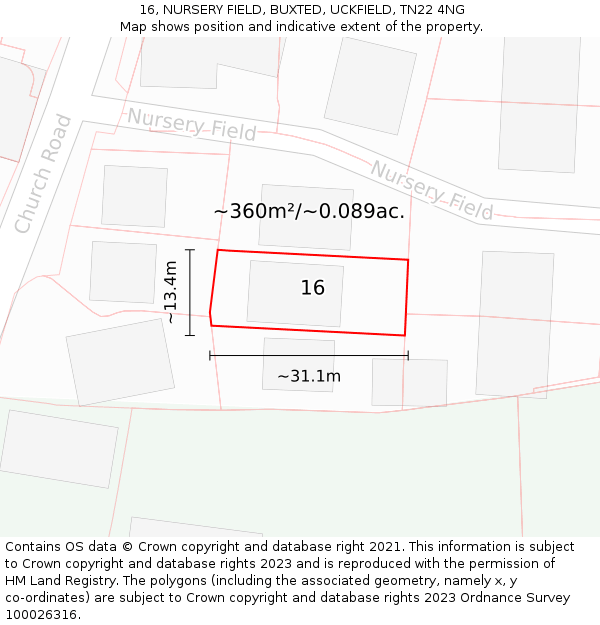 16, NURSERY FIELD, BUXTED, UCKFIELD, TN22 4NG: Plot and title map