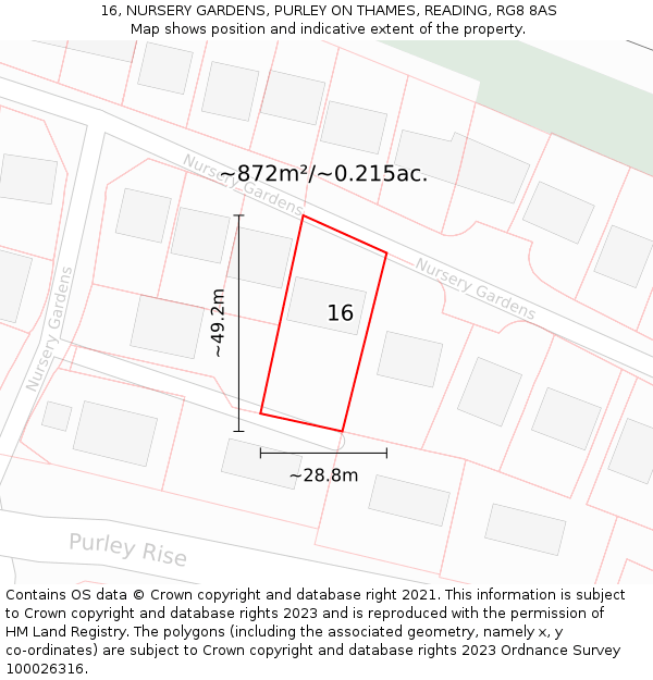 16, NURSERY GARDENS, PURLEY ON THAMES, READING, RG8 8AS: Plot and title map
